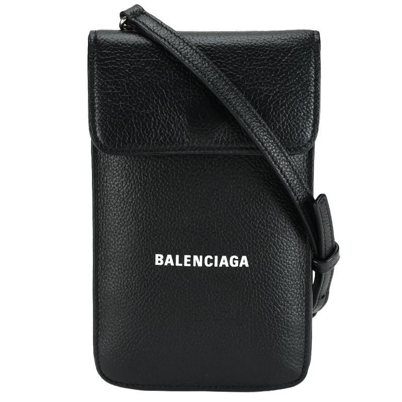 バレンシアガ BALENCIAGA CASH フォンケース ミニ ショルダー スマホケース フォンホルダー 640536 ブラック 黒 レザー ロゴ 中古