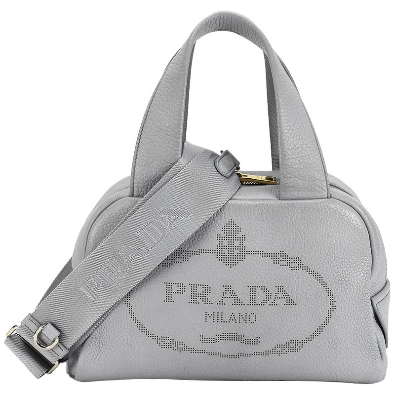 プラダ PRADA トップハンドルバッグ ミニ ボストン ハンドバッグ 2way ショルダー 1BB078 ブルー グレー レザー レディース 中古