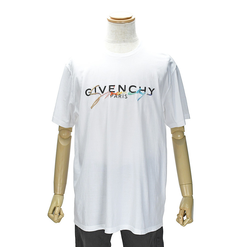 ジバンシィ GIVENCHY 半袖 クルーネック Tシャツ 刺繍 ロゴ BM70RL3002 コットン ホワイト 白 サイズM トップス メンズ レディース 中古