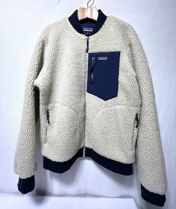 ▽patagonia パタゴニア ボアフリース メンズ Mサイズ ベージュ系Xネイビー 中古▽011050