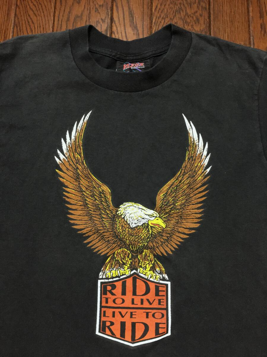 ビンテージ バイカー イーグル Tシャツ S 黒 ブラック シングルステッチ RIDE TO LIVE LIVE TO RIDE 検索 ハーレー 80s 90s