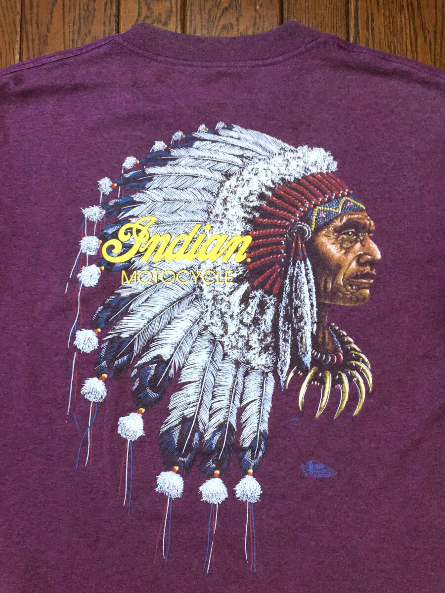 USA製 90s インディアン モーターサイクル INDIAN MOTORCYCLE Tシャツ M 霜降りパープル 紫 シングルステッチ バイカー 90年代 アメリカ製