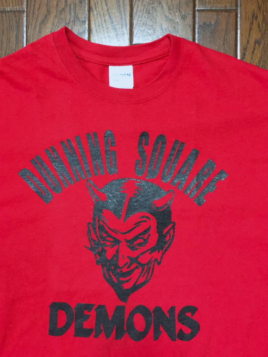 DUNNING SQUARE DAMONS 3段プリント Tシャツ M 赤 レッド デビル デーモン 悪魔 検索 バイカー ホットロッド HOTROD 50ｓ