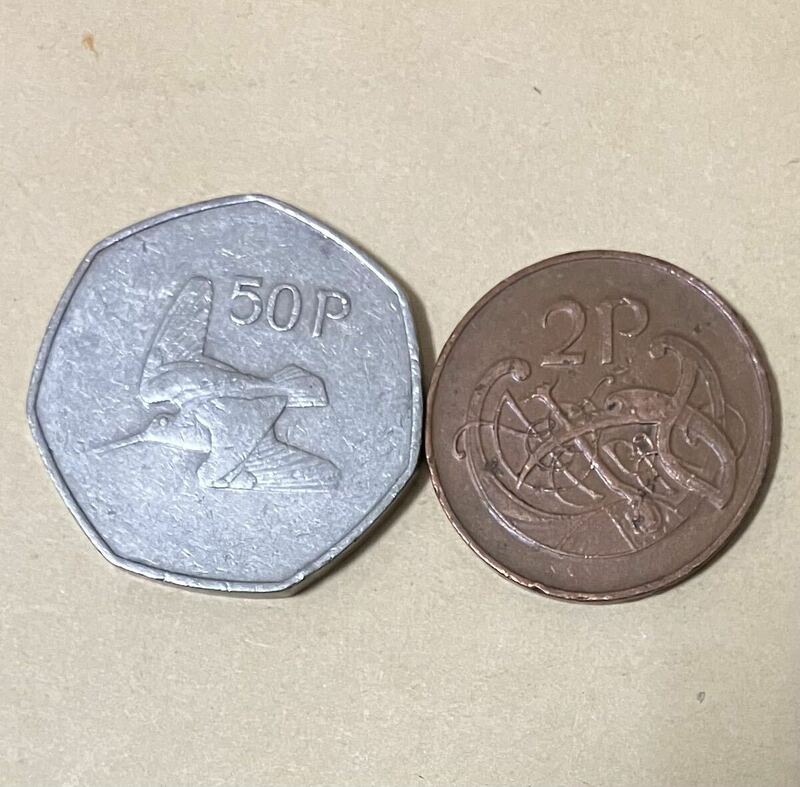 アイルランド　2ペンス　50ペンス　2枚セット　外国コイン　アンティーク　外国銭　古銭　海外コイン　海外銭　外国硬貨　う