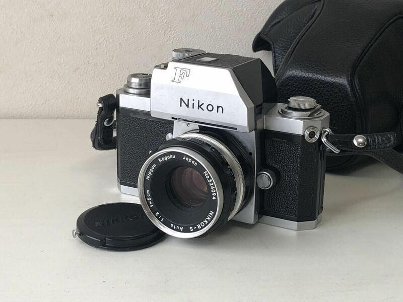 Nikon F NIKKOR-S AUTO 1:2 f=5cm Nippon kogaku Japan フィルムカメラ レンズセット　皮ケース付き　一眼レフ一眼レフカメラ ニコン 