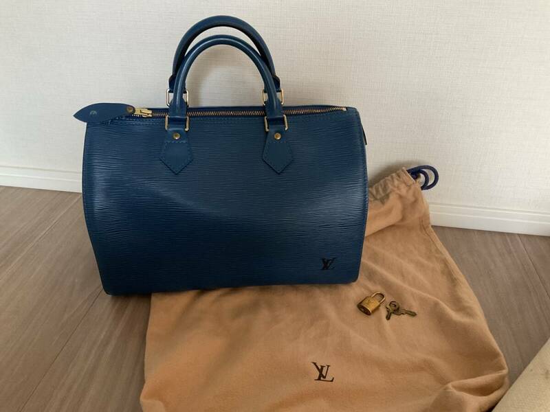 Louis Vuitton ルイ ヴィトン エピ スピーディ30（トレドブルー）パドロック、保存袋付き（美品）