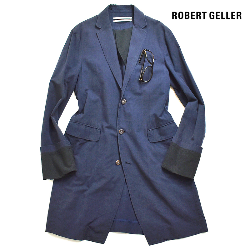 [定価６万] ロバートゲラー / ROBERT GELLER 春夏 リネン チェスターコート 48 メンズL サマー スプリング コート ネイビー 紺