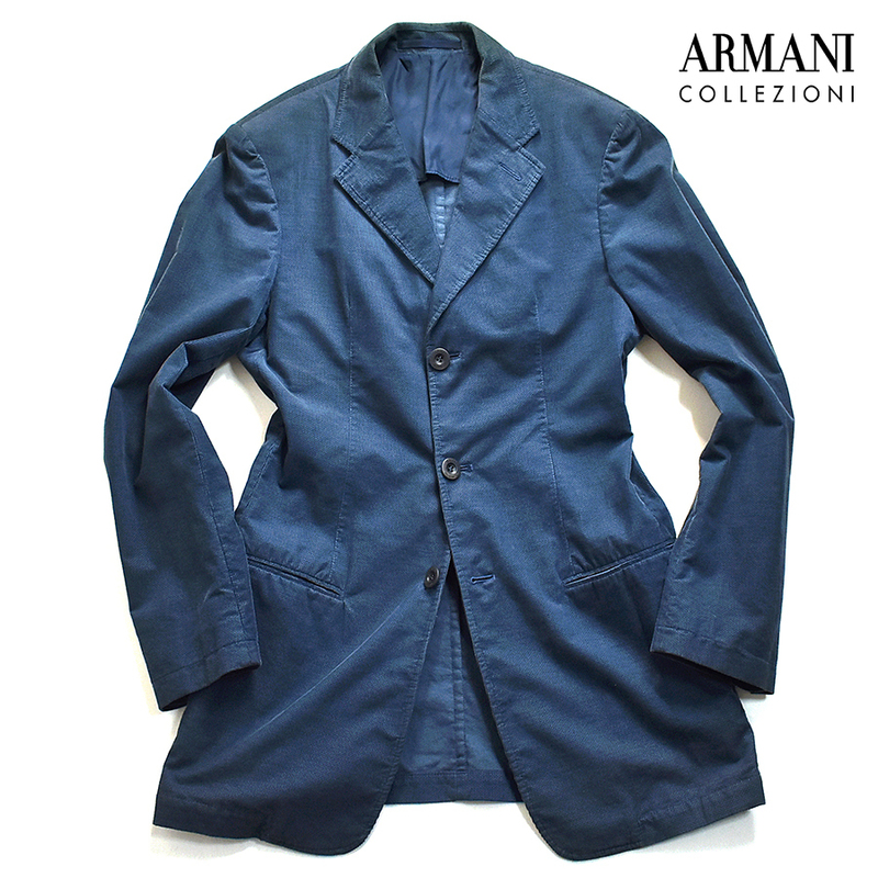 [定価9万] アルマーニコレツィオーニ ARMANI コットン テーラードジャケット 44 メンズS-M 国内正規品 青 ブルー