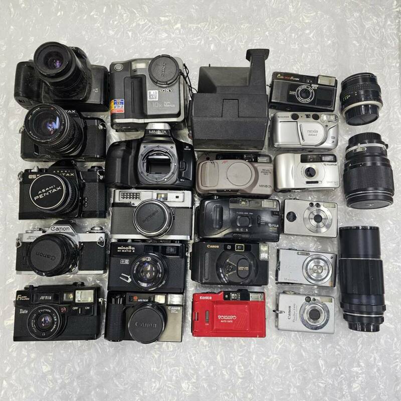 E065(10000)-617　カメラ・レンズまとめ　約10㎏　Canon　キャノン　FUJIFILM　フジフィルム　Konica　PENTAX　ペンタックス　他　状態様々