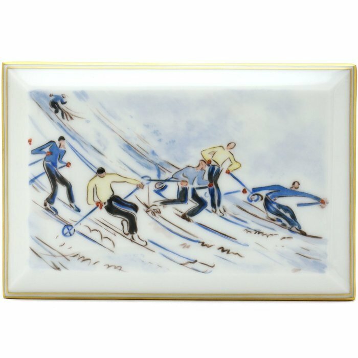セーブル 超希少 一点物 磁器製 手描き 陶板画 スキーヤー図 アドリエンヌ ジュクラール タイルタブルー 硬質磁器 フランス製 新品 Sevres