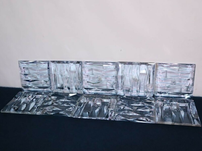 10枚セット ビンテージ HOYA 保谷 ホヤ クリスタル アレキサンドライト カット ガラス 板 照明 オブジェ アート 材料(検 特注 製作 DIY