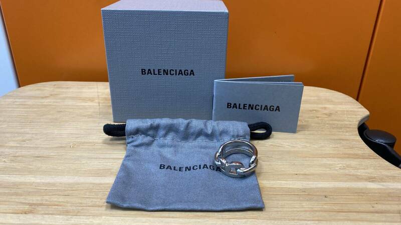 【中古美品】BALENCIAGA バレンシアガ B CHAIN RING 指輪 メンズ 真鍮 リング 748177 BRASS SHINY SILVER サイズ：62