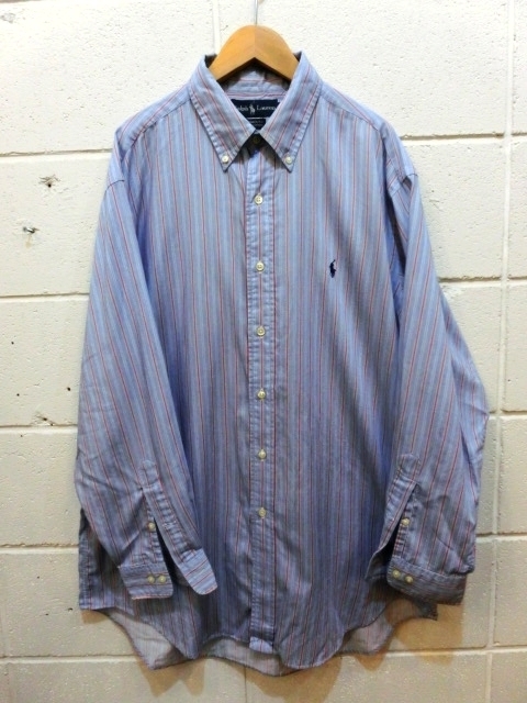 ラルフローレン RALPH LAUREN ボタンダウン シャツ BDシャツ コットン ストライプ 長袖 ブルー サイズ16.5 メンズ 91F1808mel
