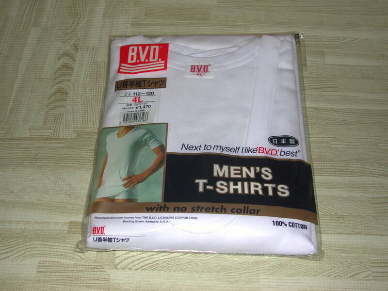 BVD U首半袖Tシャツ　4Lサイズ　綿100％　日本製　富士紡績　フジボウ
