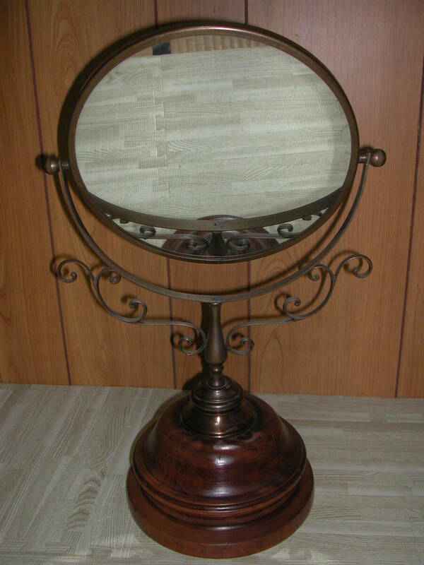 イタリア製 卓上鏡　ミラー 置き鏡 高さ50cm 鏡サイズ25cm径 アンティーク　卓上