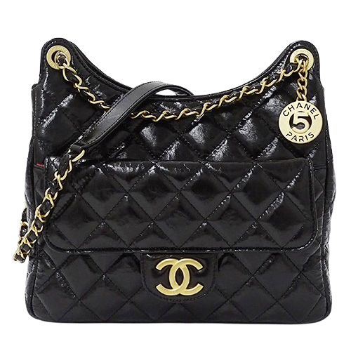 シャネル CHANEL バッグ マトラッセ ホーボー レディース ブランド ショルダーバッグ カーフスキン ブラック ゴールド金具 AS3690 チェーン