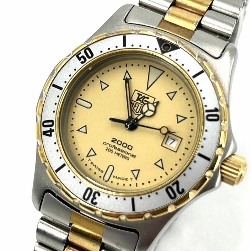 1円《 美品・希少 》TAG HEUER タグホイヤー 腕時計 プロフェッショナル デイト 2000シリーズ ホワイト ゴールド 正規品 防水 稼動品
