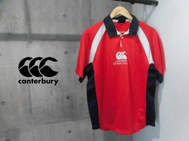 CANTERBURY OF NEW ZEALAND カンタベリー ロゴプリント ラガーシャツ M/半袖シャツ/赤 レッド/ラグビー/RG-33010/カンターベリー