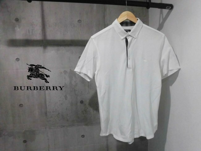 BURBERRY LONDON バーバリー ロンドン ロゴ刺繍 半袖 ポロシャツ L/ボタンダウンシャツ/メンズ/白 ホワイト/A1P25-394-01/三陽商会 日本製