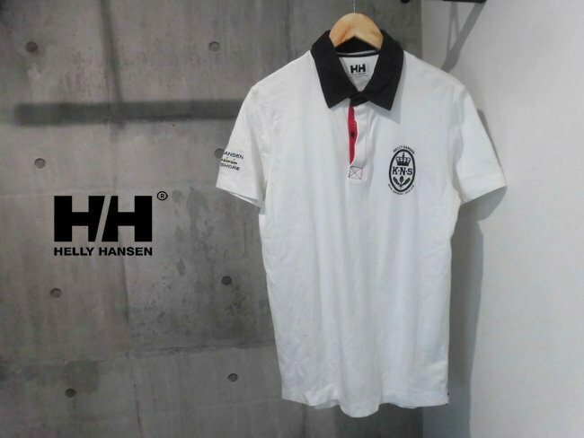 HELLY HANSEN ヘリーハンセン K・N・S 刺繍 半袖 ポロシャツ L/半袖シャツ/白 ホワイト/メンズ/アウトドア
