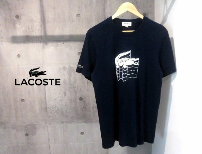 LACOSTE ラコステ TH423EL 3Dロゴプリント クルーネック Tシャツ FR 3 US S/半袖 Tシャツ/紺 ネイビー/メンズ/日本製