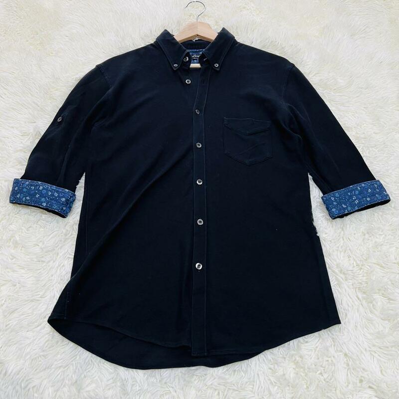 【極美品】Paul Smith　ポールスミス ボタンダウンシャツ 日本製L　ネイビー　花柄　ポロシャツ　
