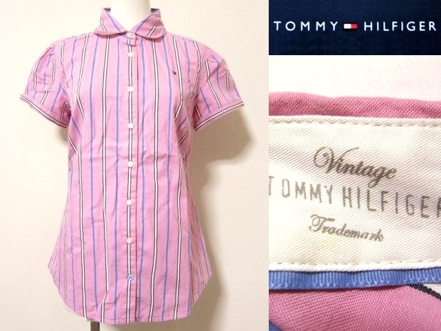 ☆送料込☆新品★TOMMY HILFIGER / レディース★総ストライプ半袖シャツ★S★ショルダー・ギャザー