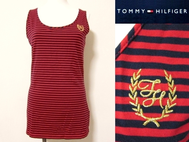 ☆送料込☆新品★TOMMY HILFIGER / レディース★前ボーダー&背ストライプ★Ｍ★ノースリーブ・シャツ★レッド×ネイビー