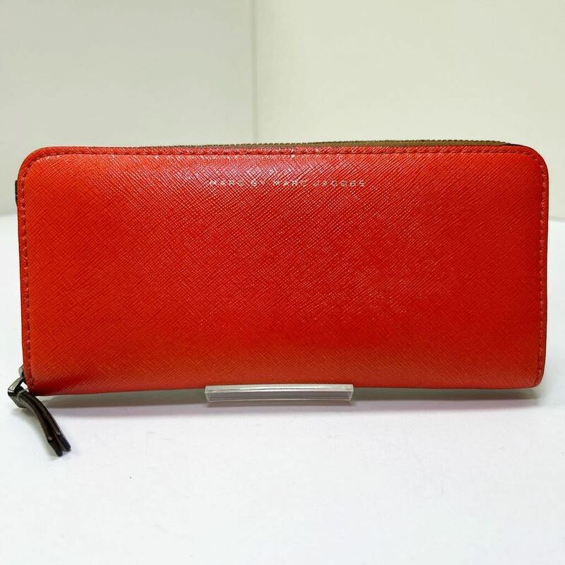 ☆良品☆ ◆MARC BY MARC JACOBS マークバイマークジェイコブス◆ ラウンドジップ 長財布　オレンジ＆ブラウン 【USED】0605