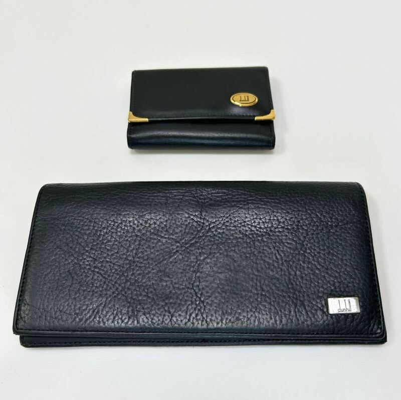 ◆dunhill ダンヒル 長財布＆キーケース 2点セット◆　スリム長財布 小銭入れ有＆キーケース 6連　本革　ブラック 【USED】0618