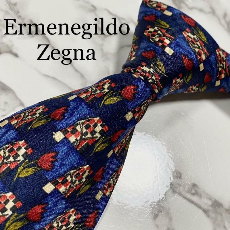 ネクタイ エルメネジルドゼニア ErmenegildoZegna 花柄 ボタニカル 総柄 シルク 高級 ブランド