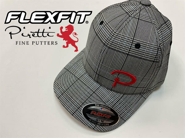 【新品・送料無料】★ Piretti キャップ★Flexfit フレックスフィット サイズS-M チェック 赤ロゴ zzpirettichered