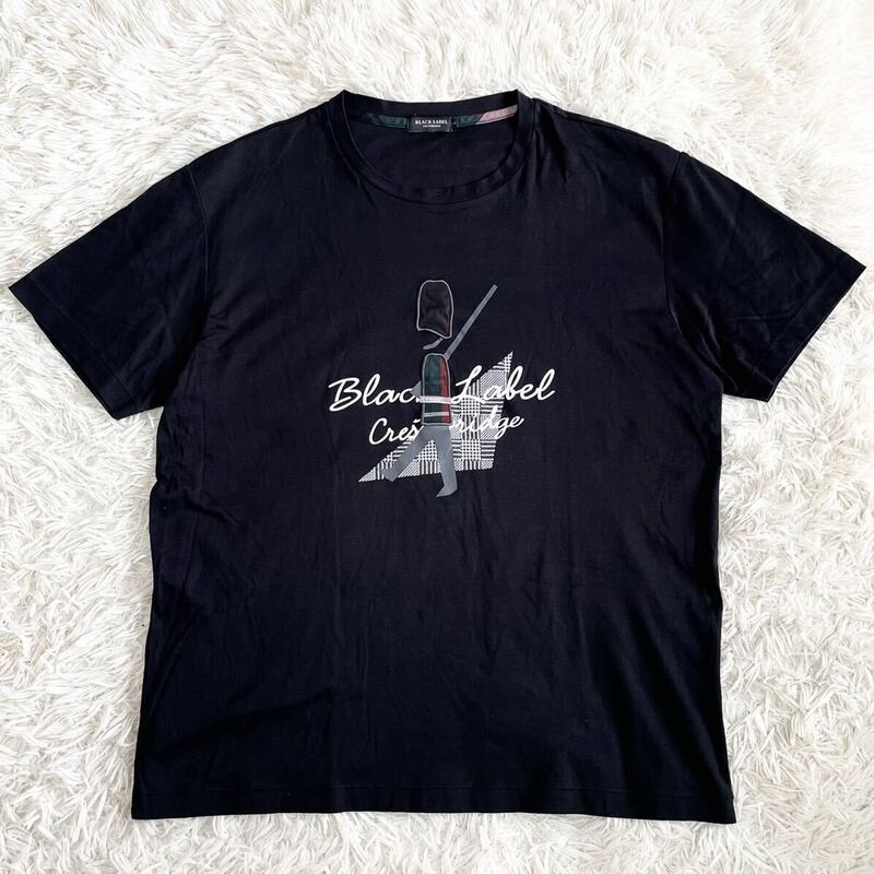 1円〜【極美品】BLACK LABEL CRESTBRIDGE ブラックレーベルクレストブリッジ 半袖 Tシャツ チェック 刺繍 ブラック 黒 Lサイズ 三陽商会