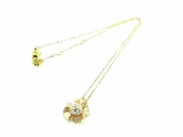 ■美品■ SWAROVSKI スワロフスキー クリスタル フラワー ネックレス ペンダント アクセサリー ゴールド系×クリアピンク系 DE2398