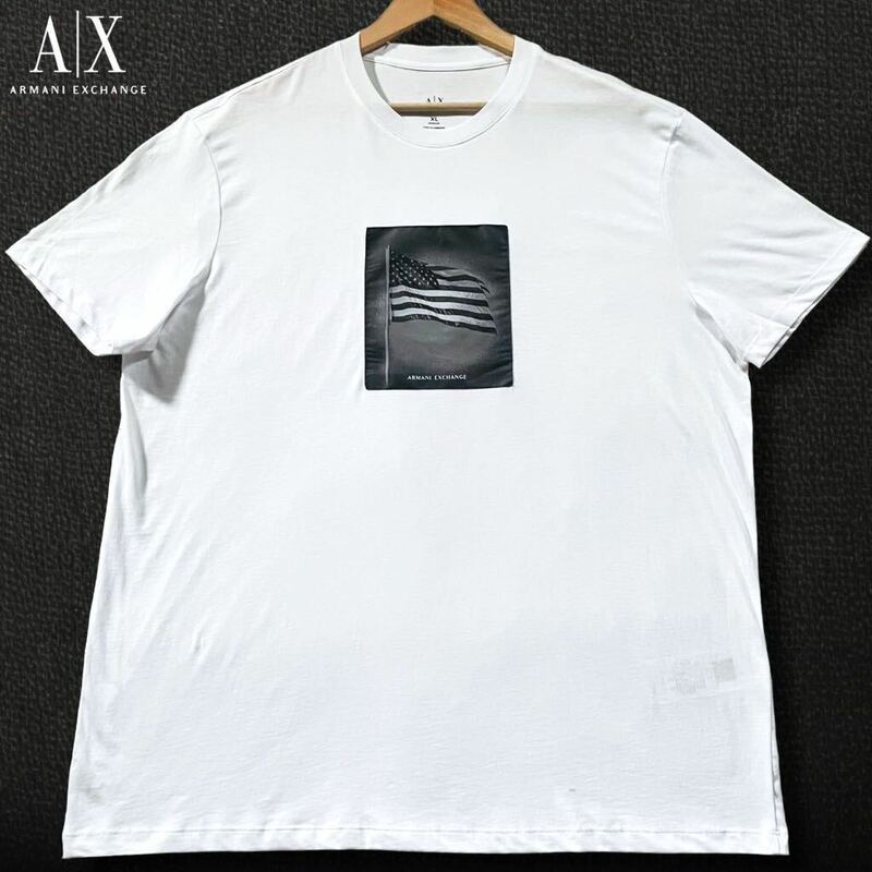 未使用級/XLサイズ●アルマーニ エクスチェンジ 半袖Tシャツ クルーネック ARMANI EXCHANGE コットン フォト プリント フロントロゴ 3L相当