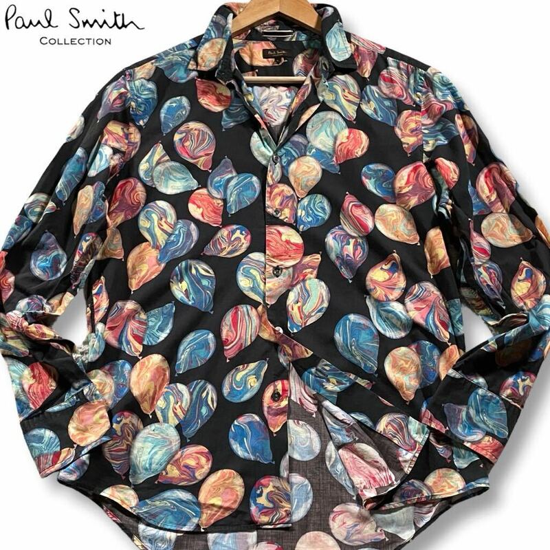 美品/Lサイズ●最高級 ポールスミス コレクション 長袖シャツ 羽織り Paul Smith Collection コットン 総柄 バルーン 風船 マーブルカラー