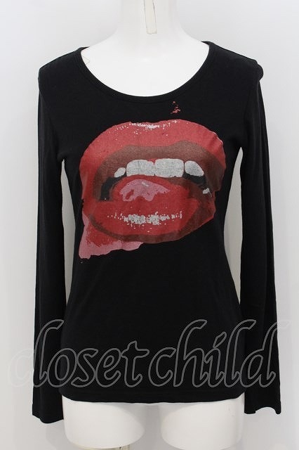 【USED】Vivienne Westwood / グリッターLIPプリント長袖カットソー 1 ブラック 【中古】 O-24-05-19-002-to-YM-OS