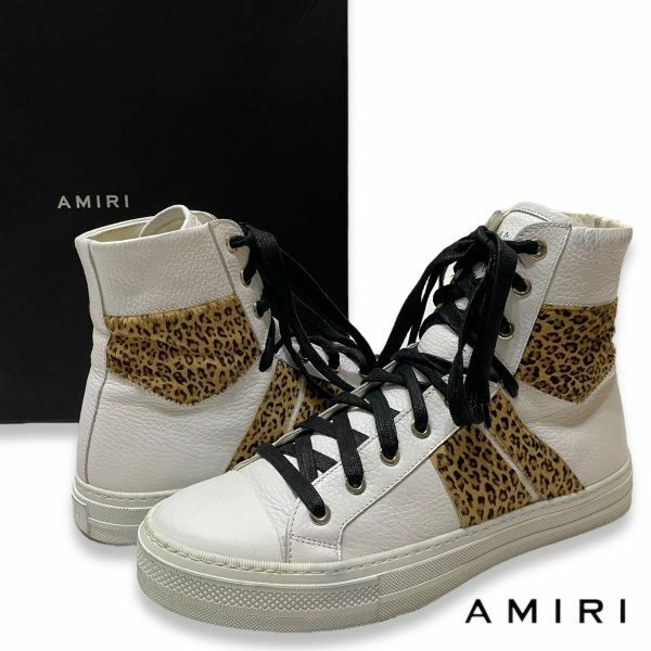 正規品 AMIRI アミリ Leopard print high top sneakers レオパード レザー ハラコ ハイカット スニーカー シューズ 42 ホワイト メンズ