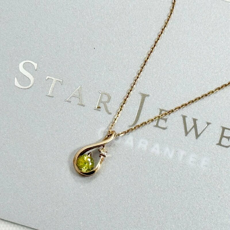 キングラム[27]STAR JEWELRY スタージュエリー K10 ネックレス★ペリドット★ダイヤモンド0.005★総重量1.0ｇ★保証書★【送料無料】