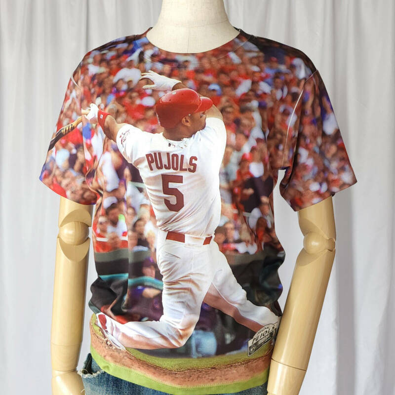 MVqyy/YOUTH Mサイズ/THREE60GEAR ORIGINAL PUJOLS MLBP2010 アルバート・プホルス フォトプリント 半袖Tシャツ USED 古着 メジャーリーグ