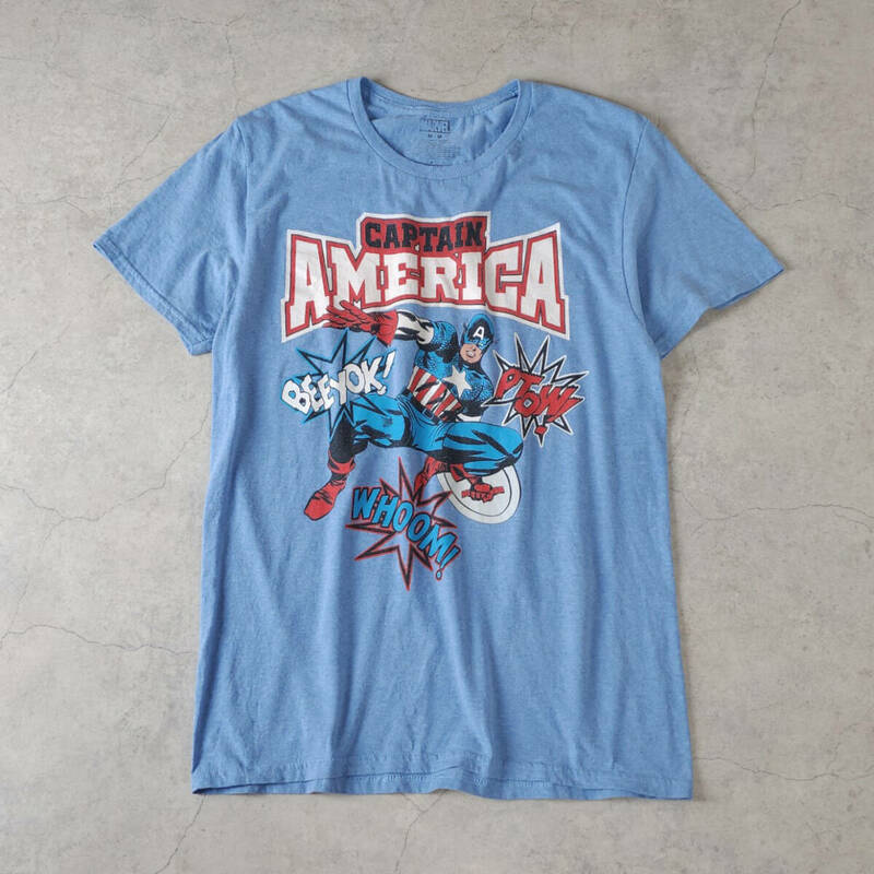 YHqpw/Mサイズ/MARVEL マーベル キャプテンアメリカ プリント 半袖Tシャツ 青(ブルー)系 USED 古着 CAPTAIN AMERICA キャラクター