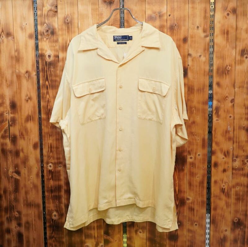 ralphlauren 開襟シャツ　レーヨンシャツ　rayon XL/ラルフローレン　オープンカラーシャツ 90s