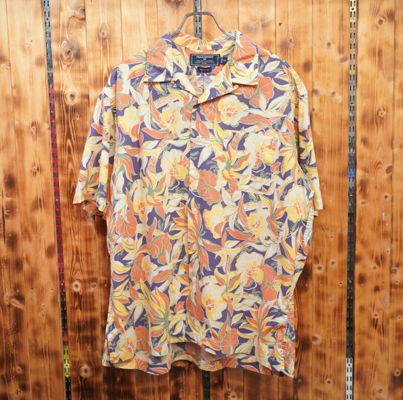 90s polosport ralphlauren 開襟シャツ　XL/ラルフローレン　オープンカラーシャツ ポロスポーツ