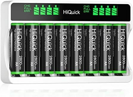 HiQuick 充電池充電器セット 単3電池+充電器セット 単三 単四 ニッケル水素、ニカド充電池に対応 8スロット 自由充電可能