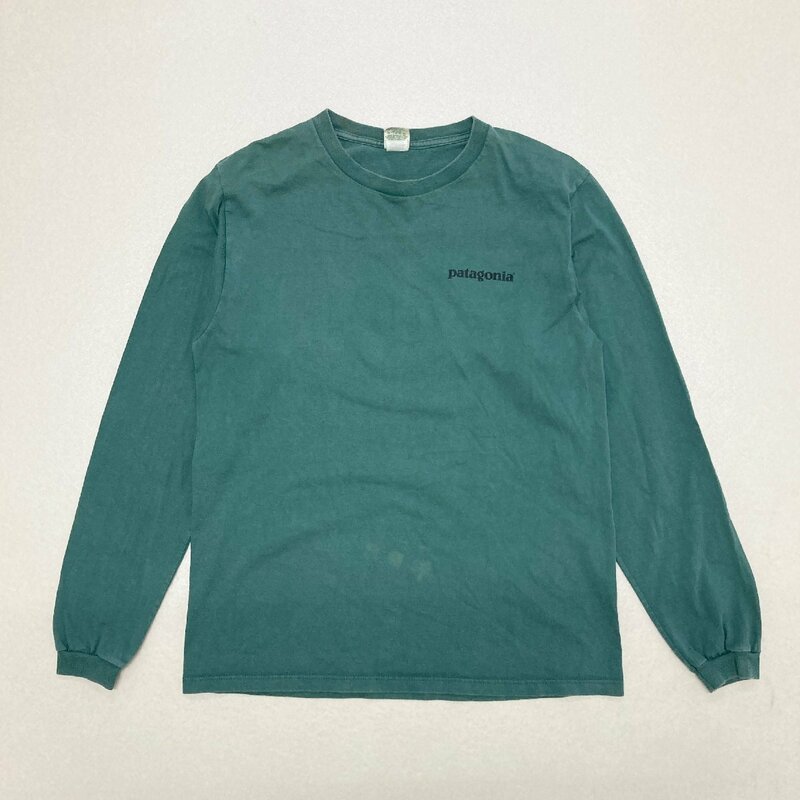 ●90s patagonia パタゴニア Beneficial T's トップス Tシャツ 長袖 プリント USA製 オーガニックコットン グリーン sizeS メンズ 0.24kg●