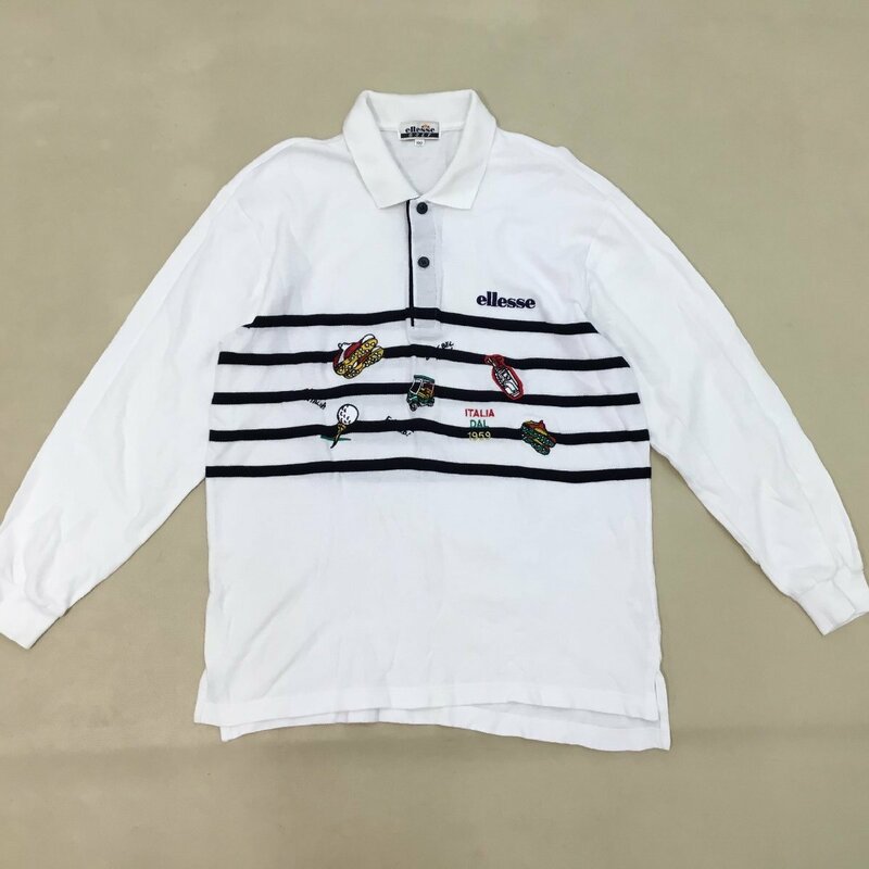 ■ellesse GOLF エレッセゴルフ ポロシャツ 長袖 刺 コットン ITALIA DAL 1959 ホワイト メンズ サイズ100 /0.32kg■