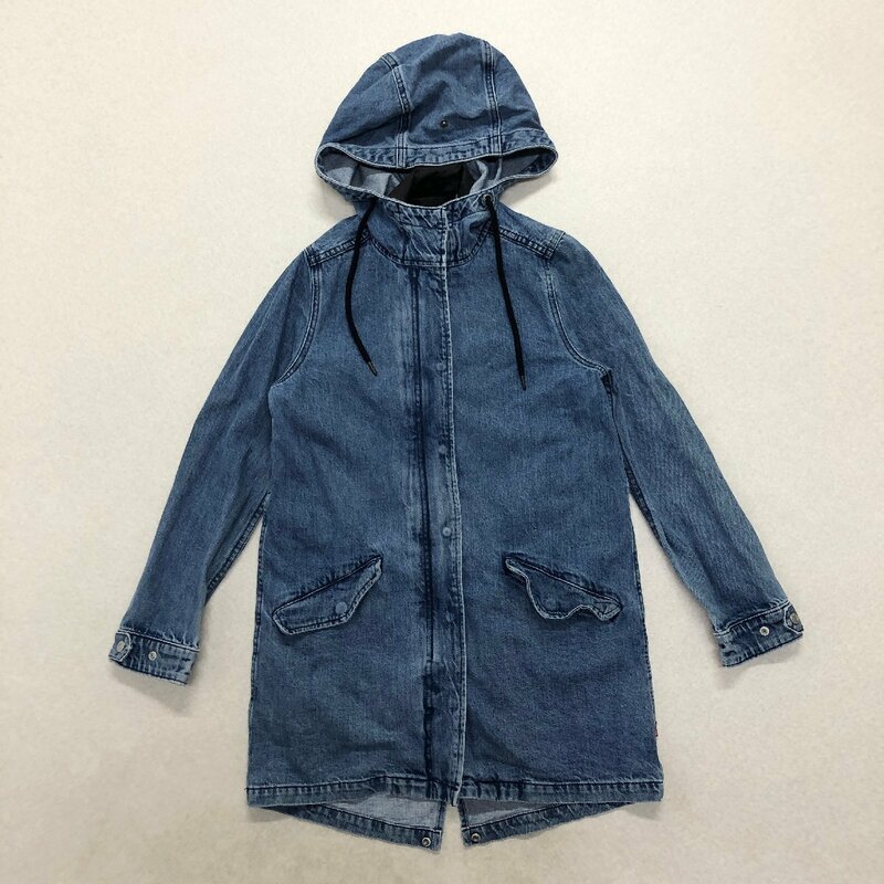 ●Levi's リーバイス デニム ジャケット モッズコート アウター ジップアップ ライナー付き フーディー ブルー系 sizeXS メンズ 1.31kg●