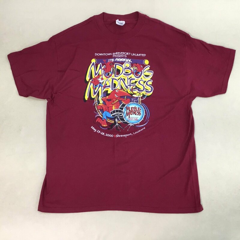 ■【送料198円】Hanes ヘインズ Tシャツ MUDBUG MADNESS 00’ｓ BEEFY-T ビーフィー カットソー メンズ サイズ XL レッド /0.28kg■