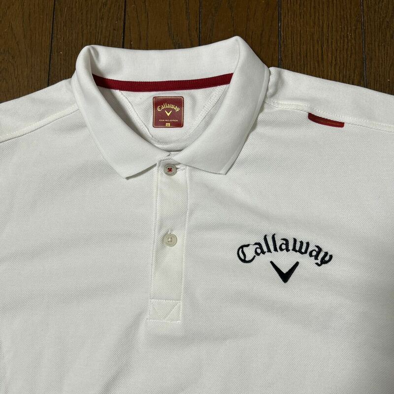 【中古良品】キャロウェイCallaway GOLF ゴルフ レッドレーベル メンズ 半袖ポロシャツ 白/赤 LL