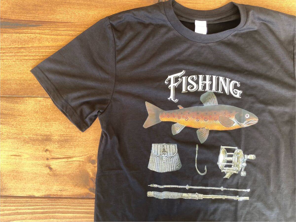 Tシャツ トラウト　釣りtシャツ ブラウントラウト　魚　フィッシング　ブラック　渓流釣り　トラウトフィッシング